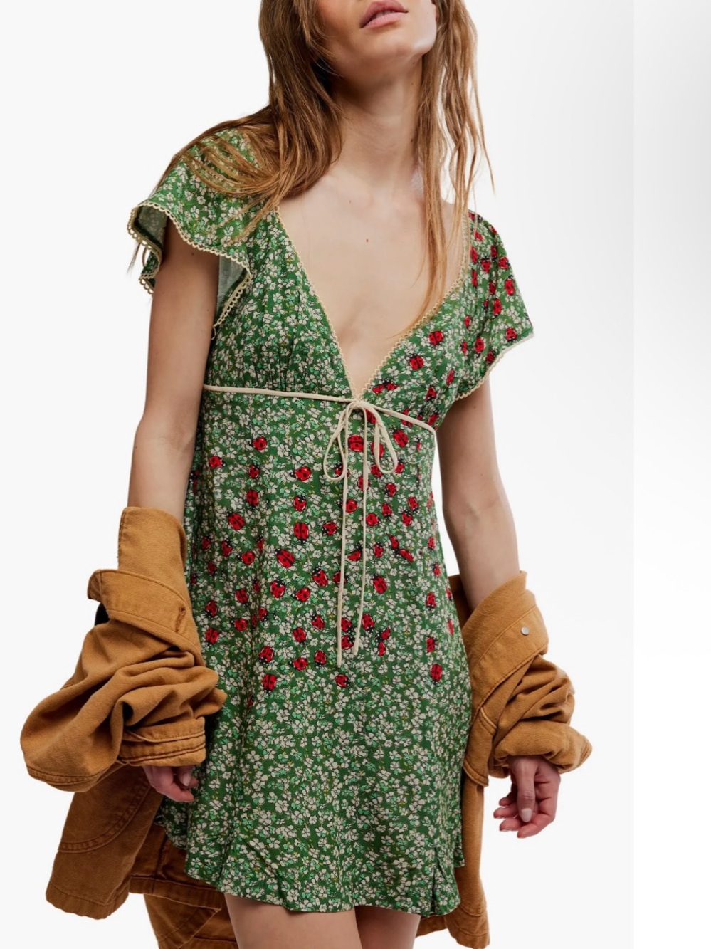 FREE PEOPLE Backroads Floral Flutter Sleeve
Mini Sundress Green Floral SZ XS